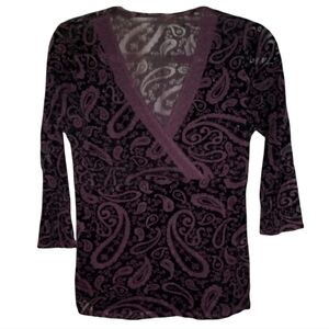 Purple Black Burnout Velvet Blouse Paisley Semi Sheer Goth Whimsygoth Wrap Top
